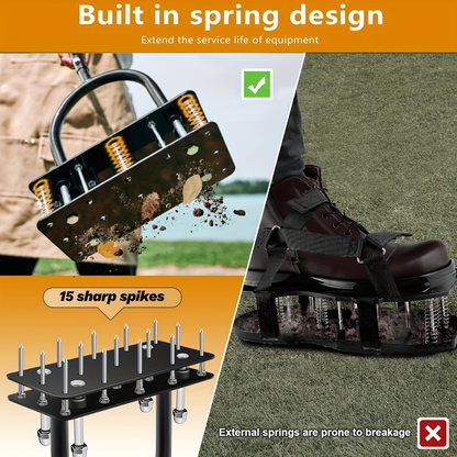 Manual Self-Cleaning Lawn Aerator with Fourteen Visible Iron Spikes in the Exact Black Option