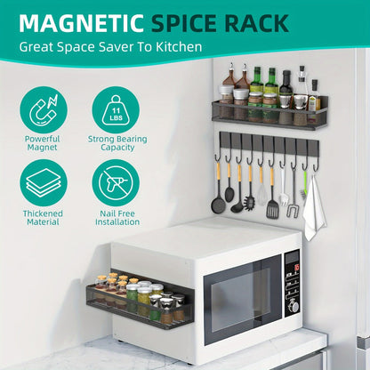Magnetic Floating Shelf for Refrigerator 4-Piece Set with Hooks Strong Magnet Kitchen Organizer Fridge Side Storage for Spices Bottles Dorm