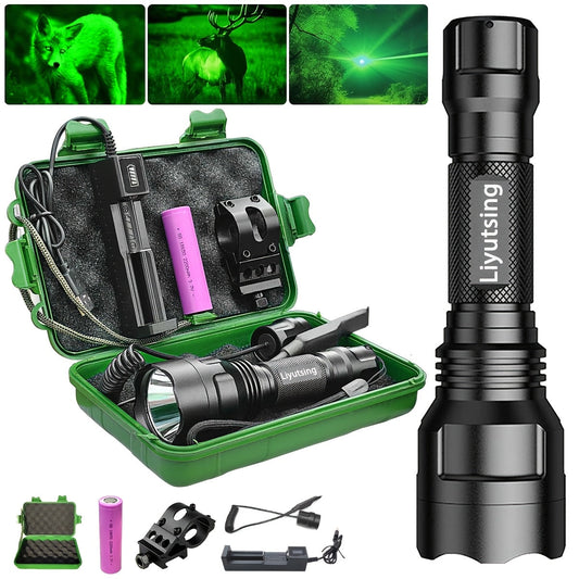 Flashlight Red, Green or White Hunting Light with Remote Switch, 18650 Battery and Mount Options