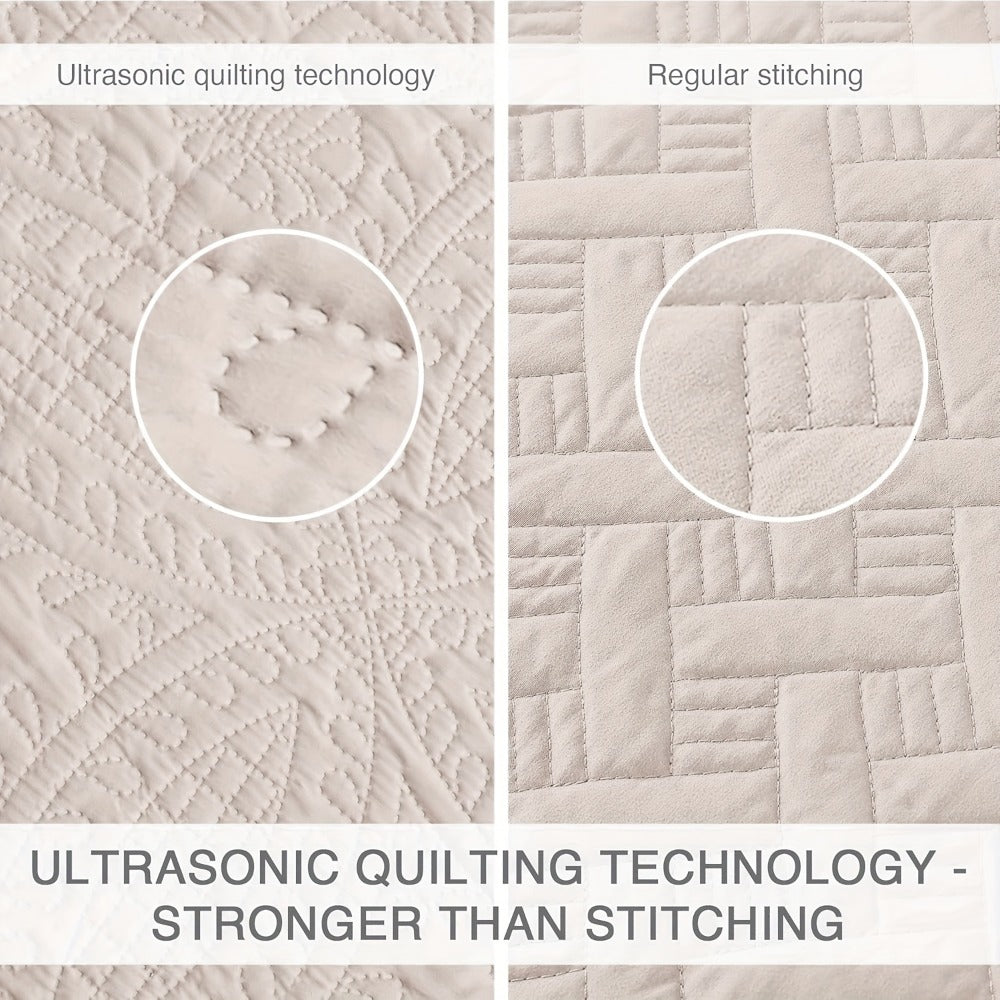 Three-Piece Lightweight Microfiber Quilt Set with Pillow Shams in Ten Size and Color Options
