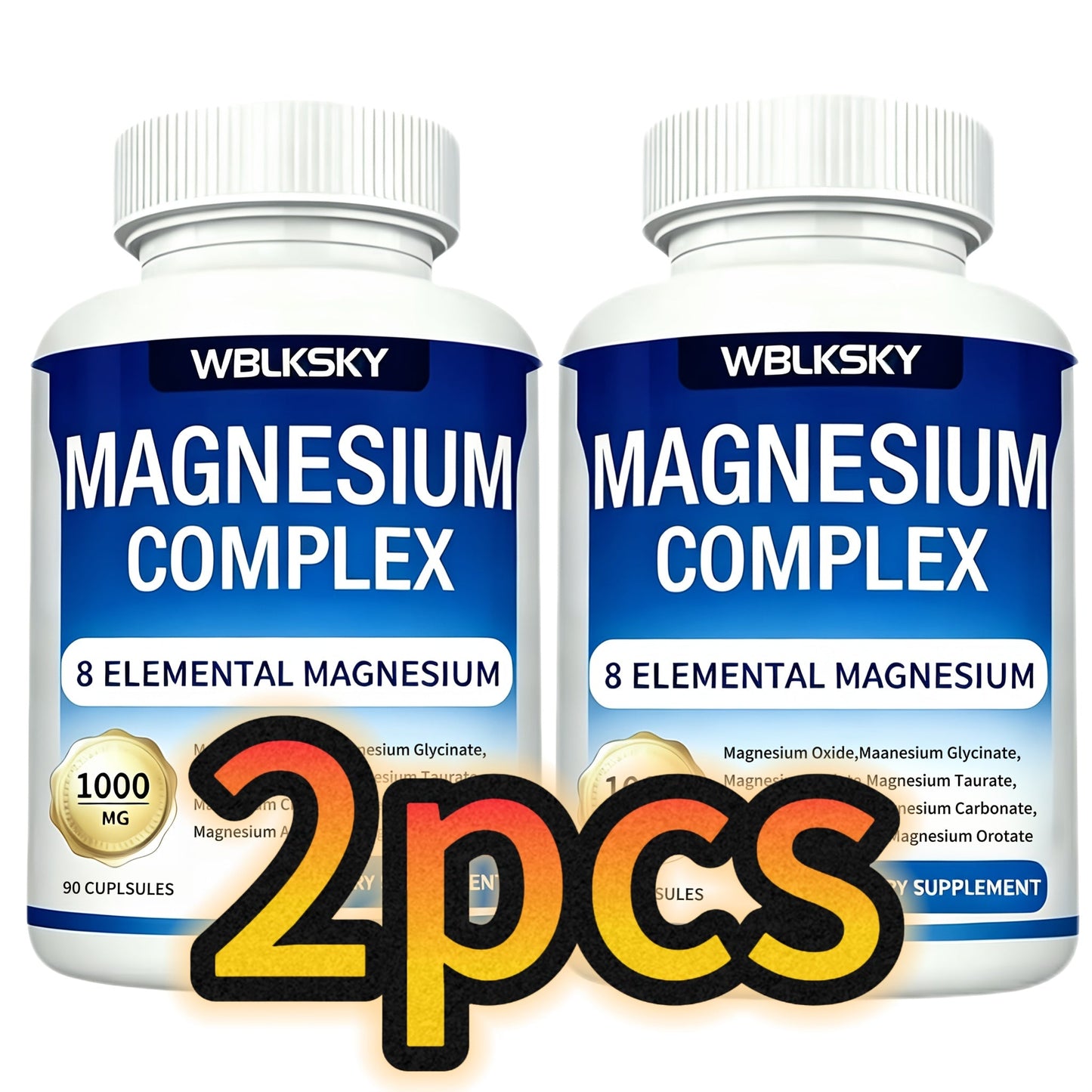 Magnesium Complex Supplement 8-in-1 with Glycinate Citrate Malate Orotate Taurate Aspartate Oxide Carbonate — 1000mg Per Capsule, 2 Bottles, Sleep Mood Muscle Energy Support for Women & Men
