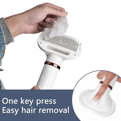 Pet Hair Dryer Brush, Two-in-One Blow Dryer and Self-Cleaning Slicker with Three Temperature Settings