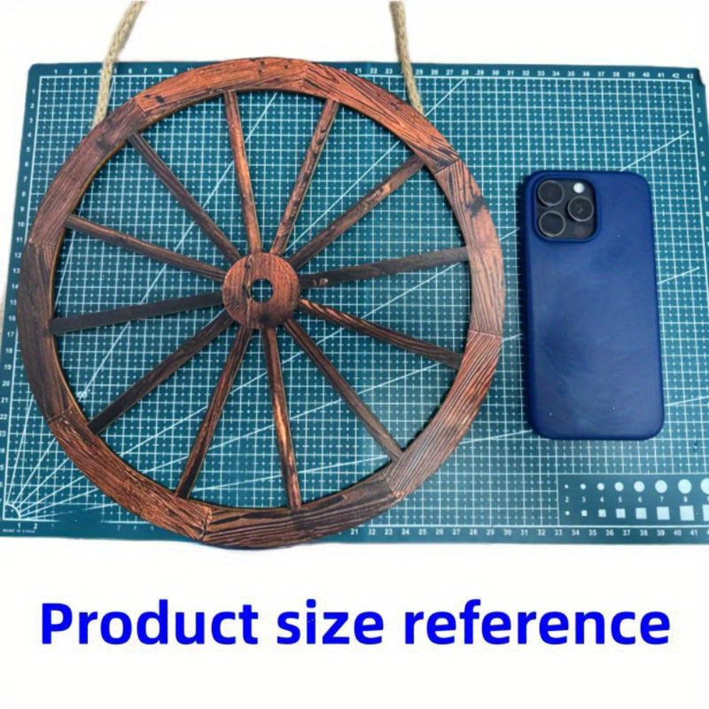 Rustic Carriage Wheel Wall Decor, Two-Piece Artificial Wood Set with Brown Grain-Look Finish and Hanging Loops