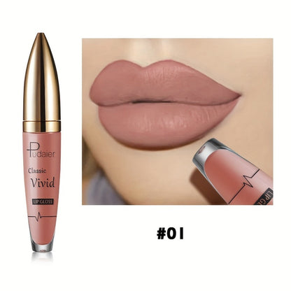 Matte Liquid Lip Color in Seven Numbered Shades with 8.5cm Clear Tube and Pointed Gold Cap