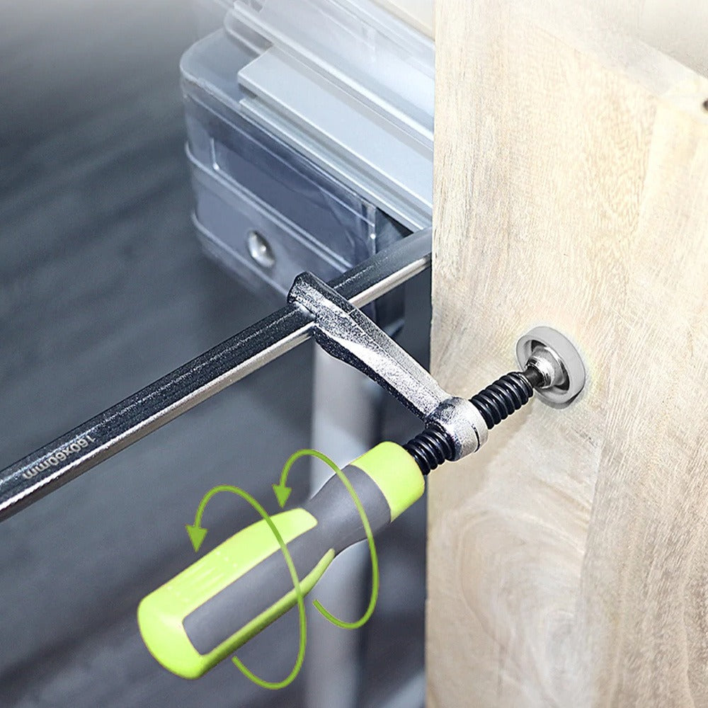 Two-Piece Track Saw Rail Clamp Set with Quick-Adjust Handles for 19 mm and 20 mm Worktable Holes