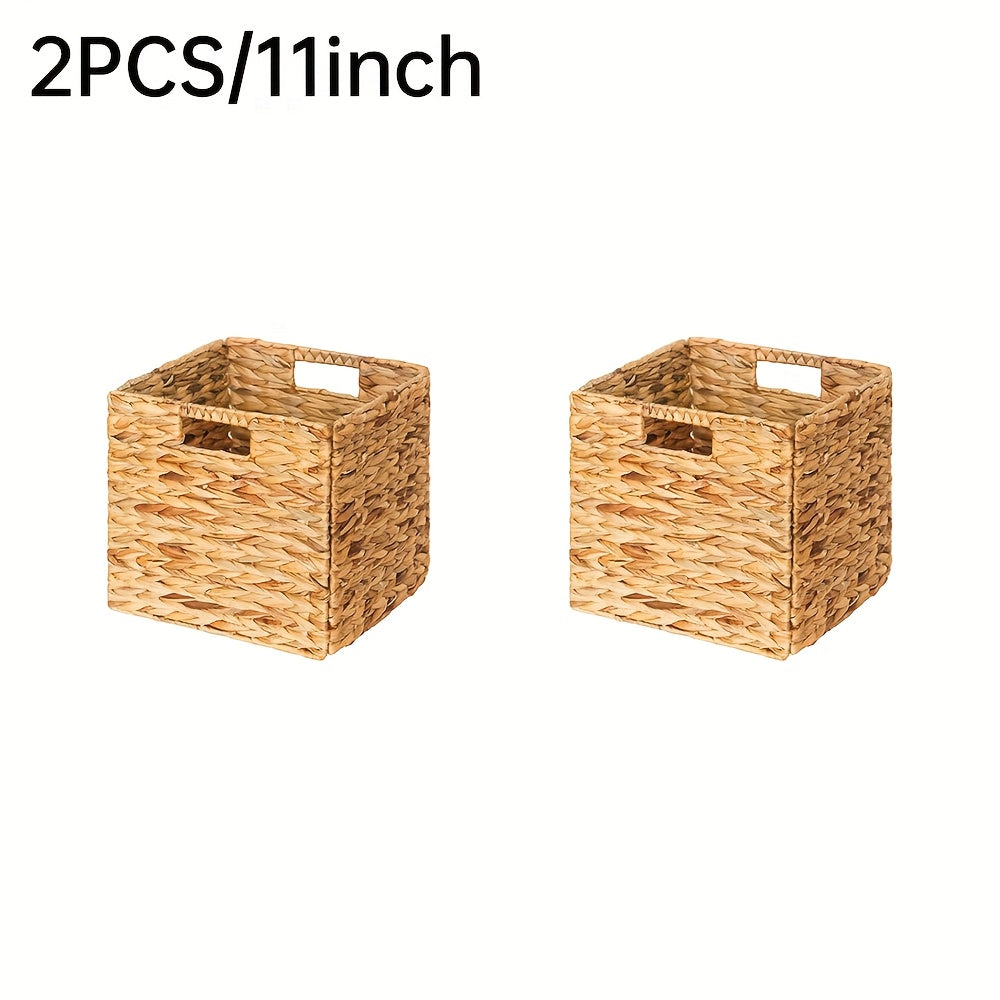 Foldable Water Hyacinth Cube Storage Baskets with Handles, 11 x 11-Inch, 1- to 4-Pack Options