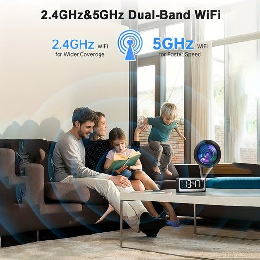 2K WiFi Clock Camera for Home, 5GHz & 2.4GHz Dual Band Wireless Indoor Security Camera, Nanny Cam Baby Monitor Dog Camera, Full Color Night Vision, Motion Detection, Two-Way Talk, Hidden Design