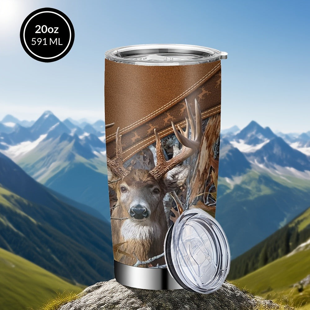 Insulated Tumbler 20oz Forest Hunting Graphic in Brown 304 Stainless Steel with Lid and Straw