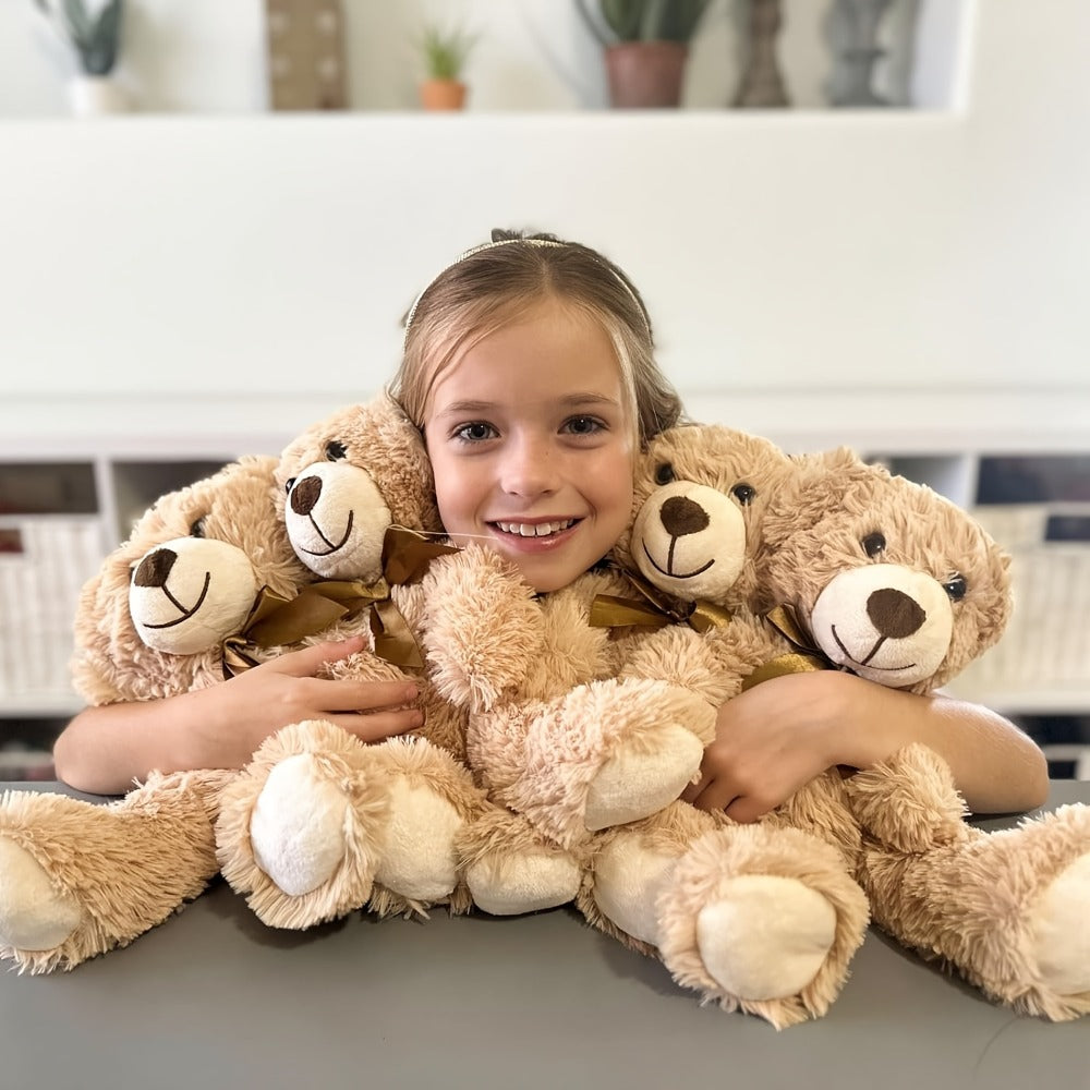 Stuffed Animal Mini Teddy Bear Set of Eight in Khaki Beige for Party Favors, Gift Bags and Events
