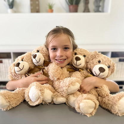Stuffed Animal Mini Teddy Bear Set of Eight in Khaki Beige for Party Favors, Gift Bags and Events