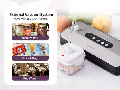 SJ2090 65KPa Vacuum Sealer with Dry, Moist, Pulse and Canister Modes, Cutter, Hose and 10 Bags