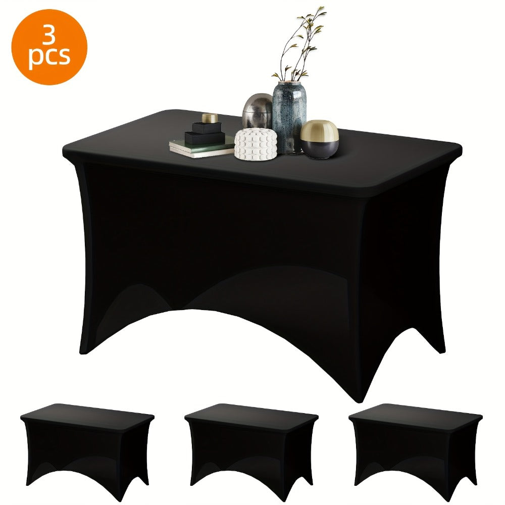 Rectangular Stretch Tablecloth Sets in 4-, 6- or 8-Foot Sizes, Black or White, with Two- or Three-Piece Options