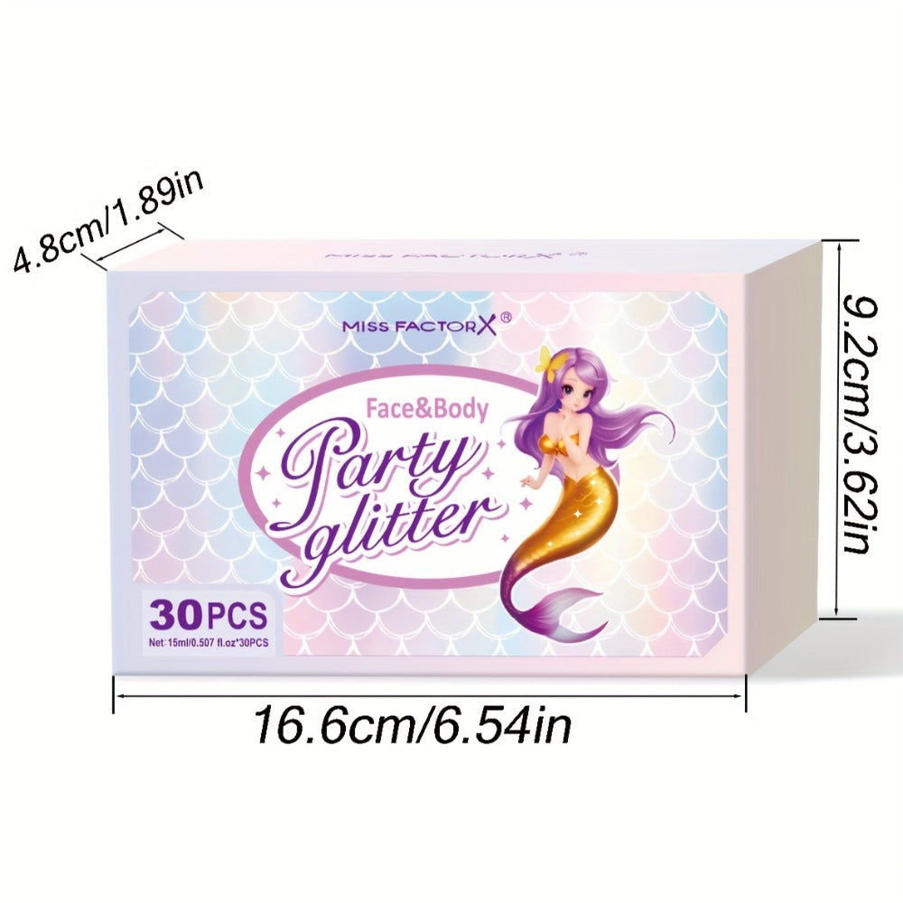30-Piece Face and Body Glitter Gel Set with Mermaid Shapes, Stars and Hearts for Festival Makeup