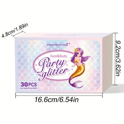 30-Piece Face and Body Glitter Gel Set with Mermaid Shapes, Stars and Hearts for Festival Makeup