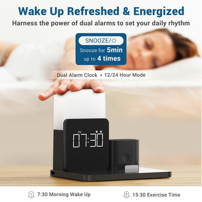 Wireless Charging Station, 3-in-1 Bedside Dock with Alarm Clock for iPhone and Samsung Galaxy Phones