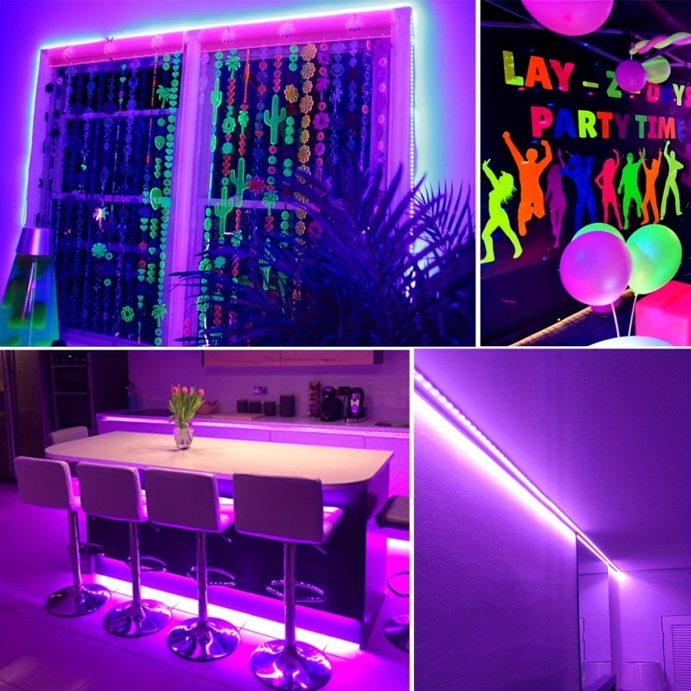 UV Black Light Bars & Strips 8-Piece Set – 385-400nm USB Powered 5V LED Blacklight for Glow Party, Halloween, Neon Party, Body Paint & Fluorescent Art (4x32cm + 4x250cm)
