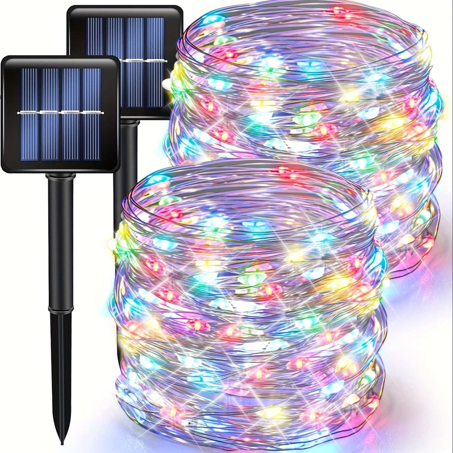 String Lights, 110-LED Solar Copper-Wire Fairy Lights with Eight Modes, Four Colors and 2-, 4- or 8-Pack Options