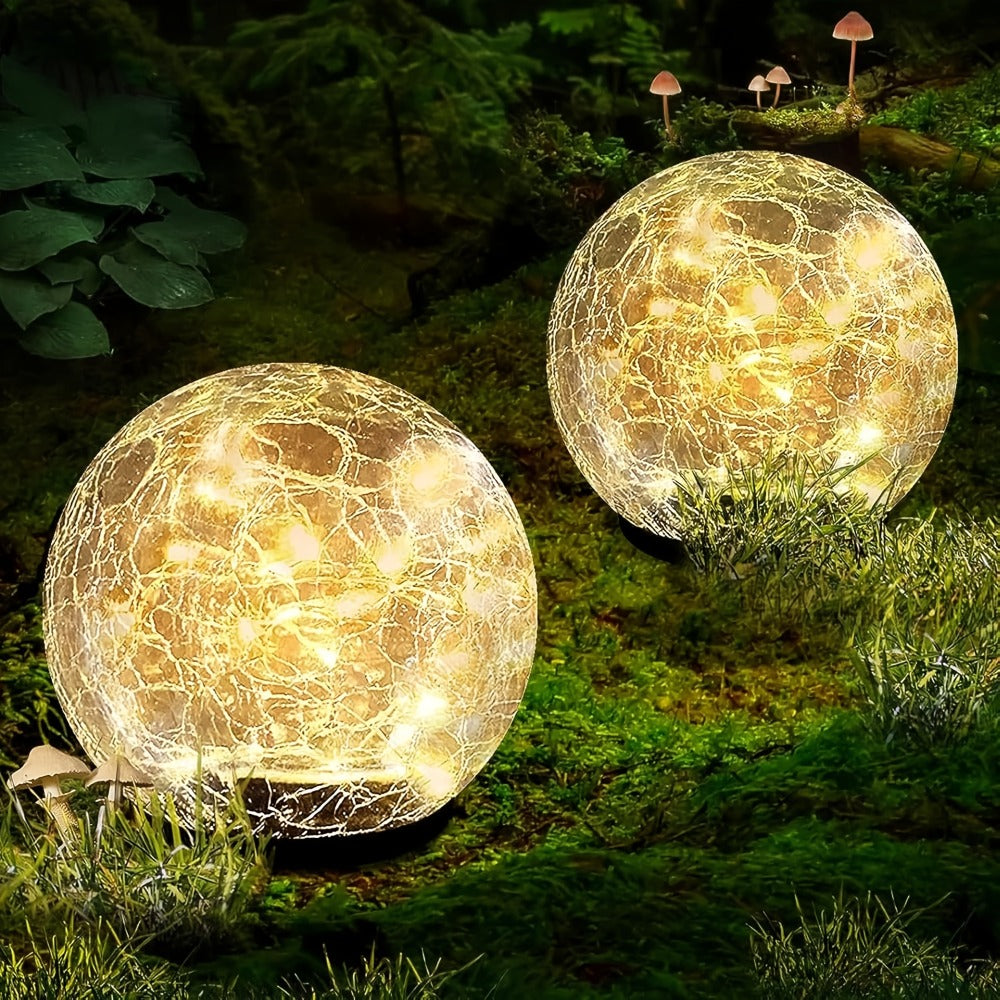 Solar Cracked-Glass Globe Garden Lights, Four-Piece Set in Warm White or Mixed Color Selections