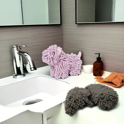 Puppy-Shaped Hanging Hand Towel in Pink or Blue Checkout Options for Kitchen or Bathroom Display