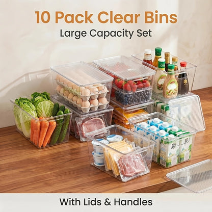 Clear Stackable Storage Bins with Lids 10 Pack - Large Plastic Pantry Organizer Containers with Handle, 11x7.5x6 Inch, for Kitchen Fridge Cabinet Closet Bathroom Organization
