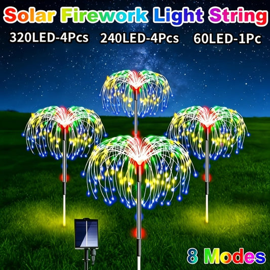 Solar Garden Lights Outdoor Waterproof IP65 – Fireworks Fairy Lights 8 Modes Multi-Color Solar Powered Landscape Decoration for Garden Balcony Pathway Lawn Christmas Holiday 240 320 LED 4 Pack