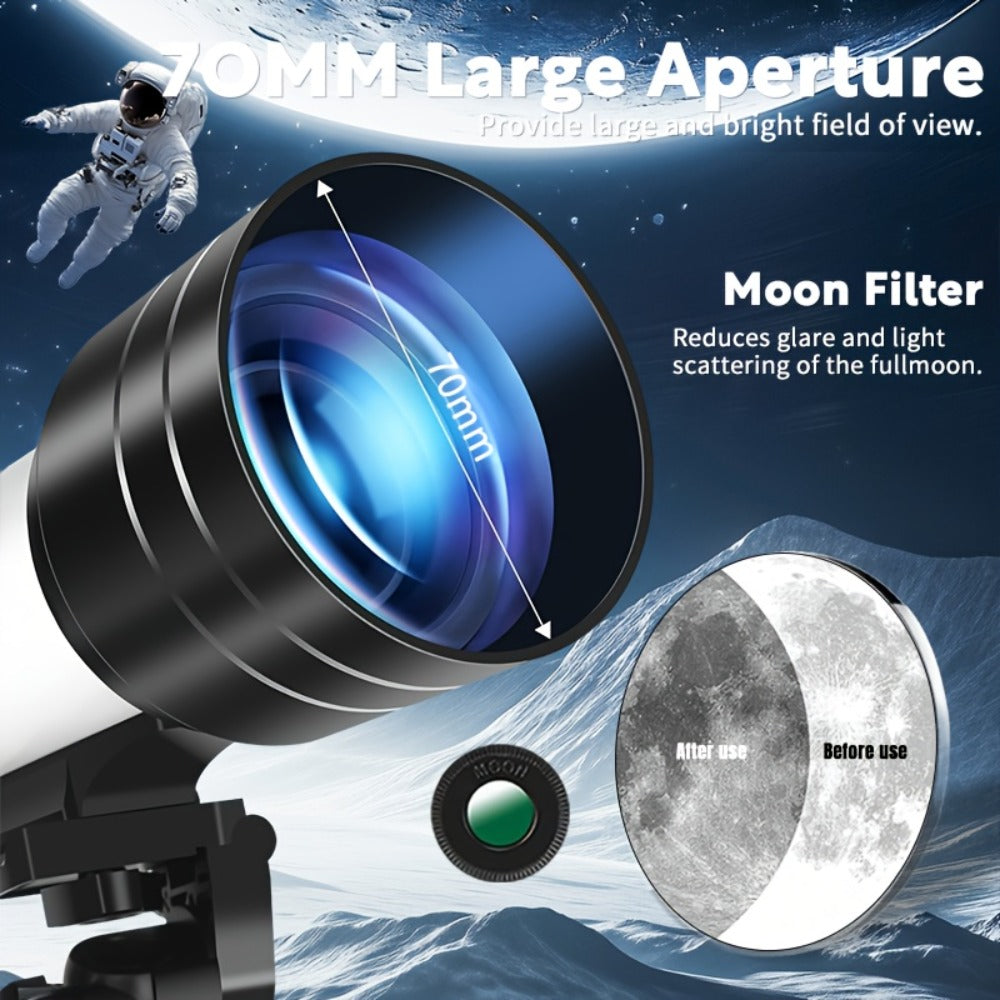 150X Astronomical Telescope 70mm Aperture with Tripod Phone Adapter Wireless Remote Control High Magnification Portable Refractor Telescope for Adults Kids Stargazing Moon Watching
