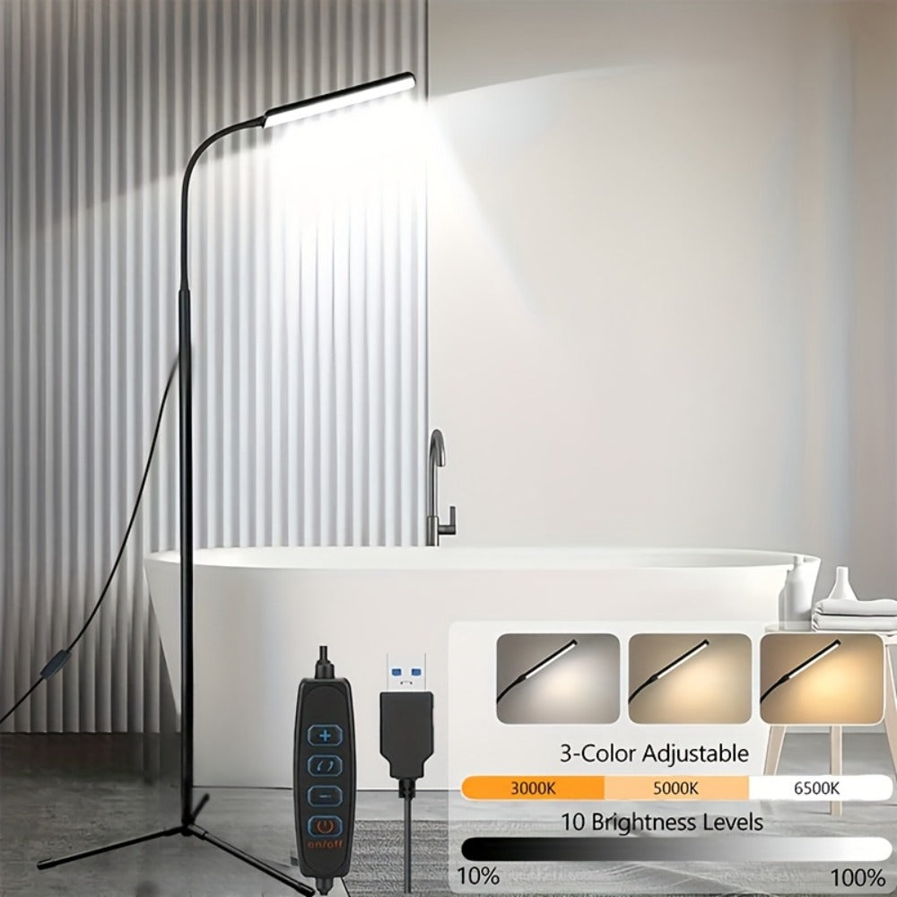 45.6-Inch Gooseneck LED Floor Lamp with Three Color Labels, Ten Brightness Levels and Inline Control