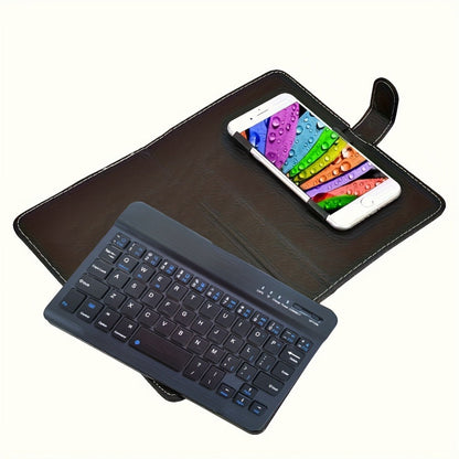 Foldable Bluetooth Keyboard Full Size Wireless Portable with PU Leather – Compact Folding Design for iPhone iPad Android Tablets Laptops | Black Pink Blue | Business Travel Typing Keyboard