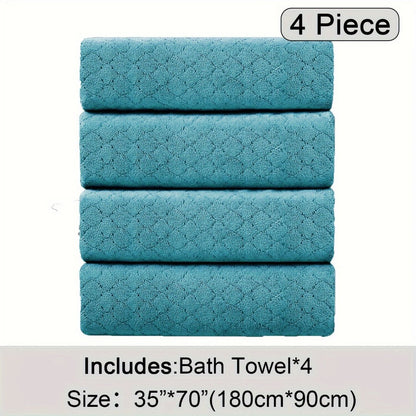 Oversized Bath Towel Set 4 Piece Diamond Pattern Microfiber - Ultra Soft Highly Absorbent Quick Dry | 10 Colors | Blue Green Black Gray Navy Orchid Brown Purple White Turquoise | Bathroom Hotel Gym Gift