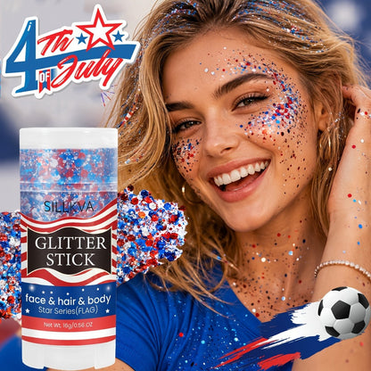 Red and Blue Glitter Makeup Stick for Face, Hair and Body at Patriotic Events, Sports and Stage Shows