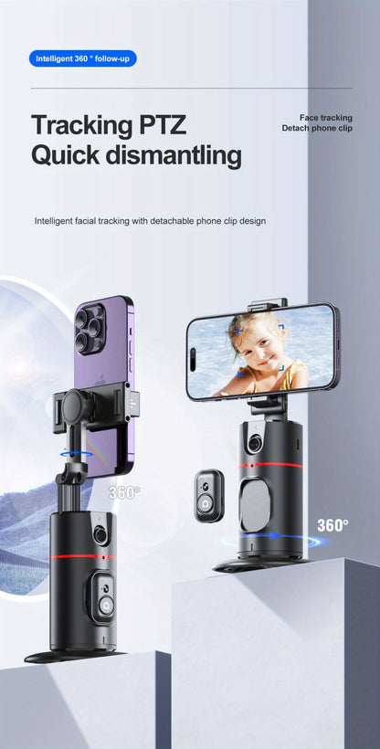 Gesture Control Auto Face Tracking Tripod with 360° Rotation & Wireless Remote No App Required – Smart AI Phone Holder for Vlogging Live Streaming TikTok YouTube Fitness iPhone Android Black Pink