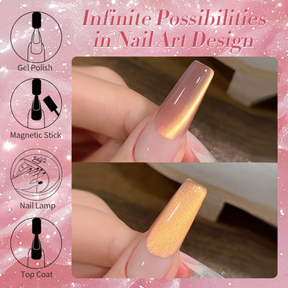 Gel Nail Polish – Cat Eye Magnetic Set BORN PRETTY Nude Golden Glitter 2 Colors Ultra Shine Semi-Permanent UV LED Soak Off Long Lasting…