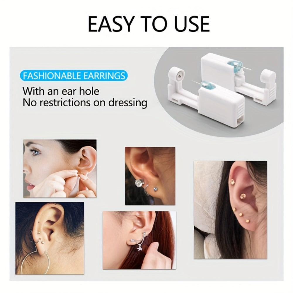 Ear Piercing Kit – 8 PCS Disposable Self Piercing Gun with 316 Stainless Steel Earrings, Safe & Easy Home Ear Piercing Tool for Family & Party Use