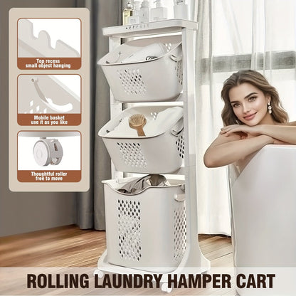 Two-Tier Rolling Laundry Hamper Cart with Removable Baskets for Bathrooms, Bedrooms and Laundry Rooms