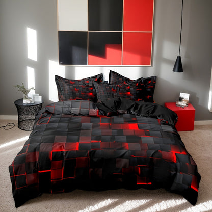 3-Piece Duvet Cover Set with Dimensional Geometric Cube Print, Zipper Closure and Five Color Options