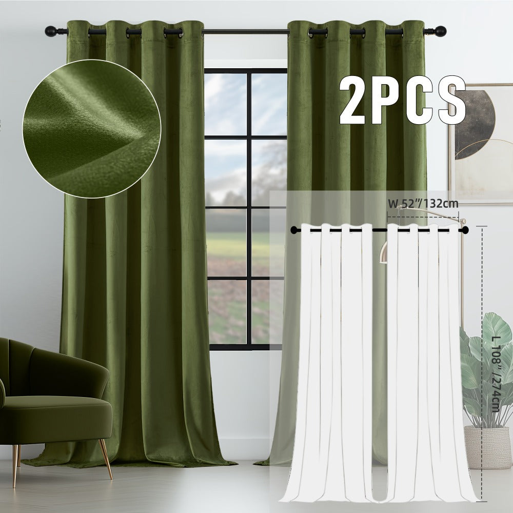 Velvet Room Darkening Curtains 2 Panels | Grommet Top Thermal Insulated Soundproof Blackout Curtains for Living Room Bedroom, Soft Solid Color Vintage Window Drapes