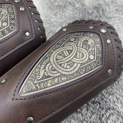 Two-Piece Faux Leather Norse Snake Wrist Guard Set, 23 x 12 cm Costume Bracers in Black or Coffee