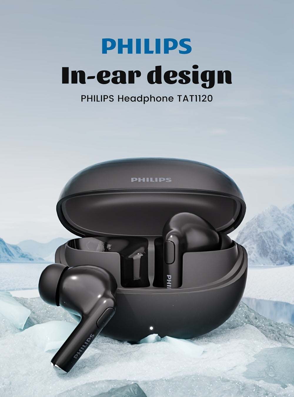 Philips TWS Earbuds Condenser Microphone True Wireless In-Ear Headphones USB-C Charging Case Android Compatible Portable Modern Design Tech Gift Black White
