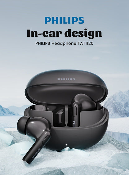 Philips TWS Earbuds Condenser Microphone True Wireless In-Ear Headphones USB-C Charging Case Android Compatible Portable Modern Design Tech Gift Black White