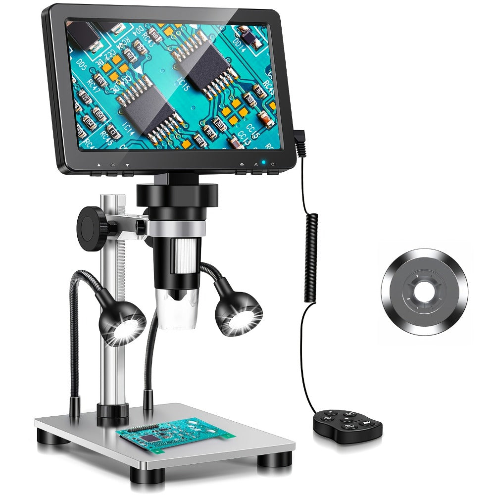 DM9 7-Inch LCD Digital Microscope 1200X 1080P 12MP | 10 Adjustable LED Lights, Super Precise Focus Welding & Coin Microscope for Adults, PC Compatible, STEM Science Gift for Men