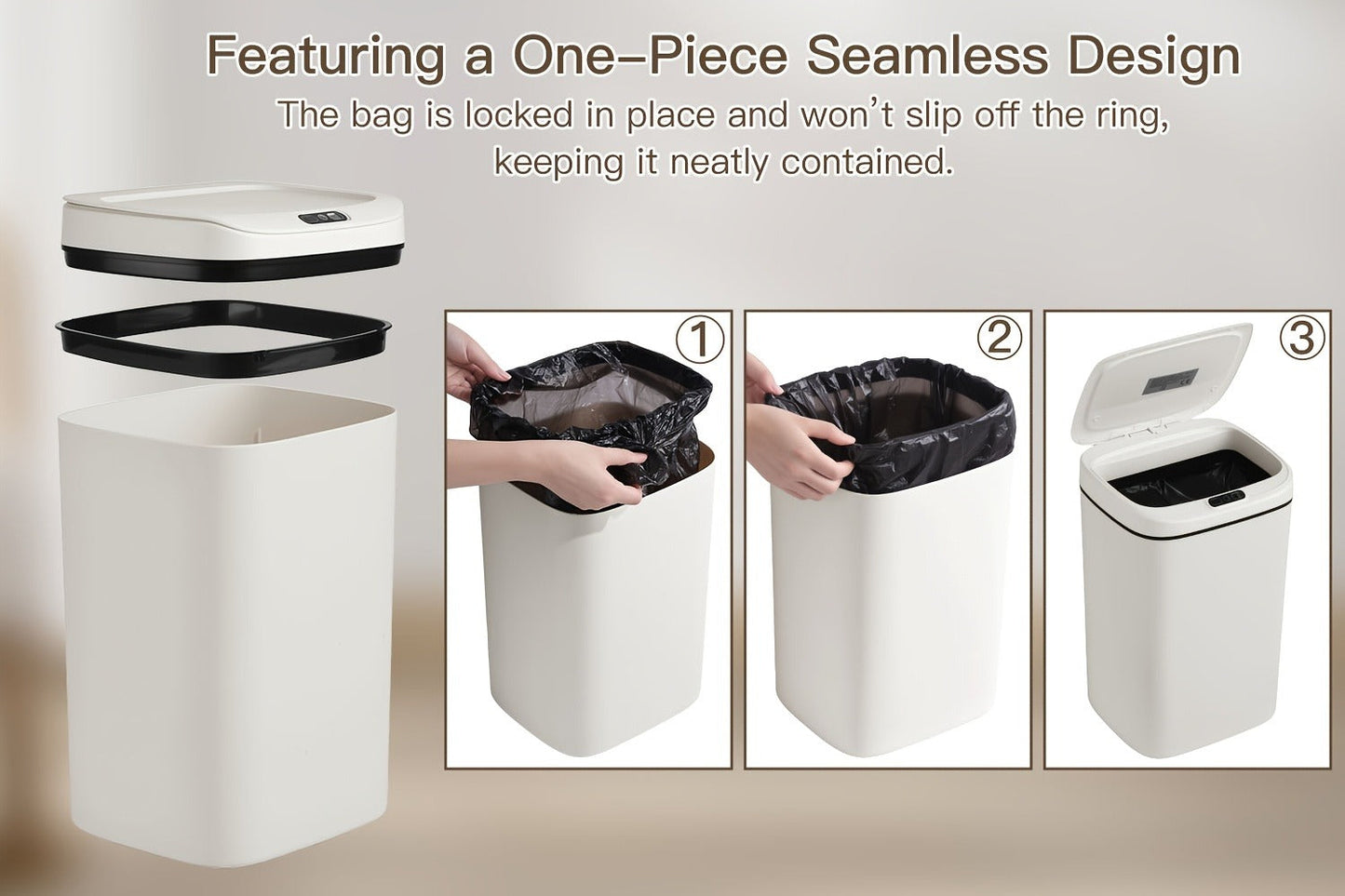 Motion Sensor Trash Can Touchless – Smart Hands-Free Trash Bin with Sealing Lid & Odor-Blocking Technology, Trash Bag Fixing Ring, Easy Clean Durable Design for Kitchen, Office & Bathroom