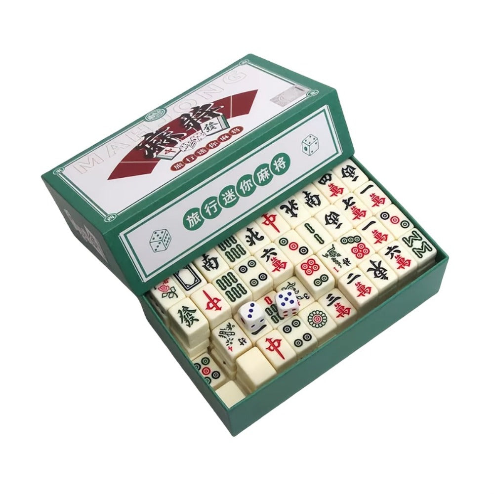 Mini Mahjong Set Portable Travel Size – Compact Authentic Chinese Tile Game for Family Fun Logical Thinking On-the-Go Entertainment, Traditional Mahjong Gift for Adults Kids Seniors