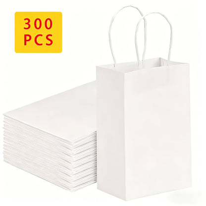 Kraft Paper Gift Bags with Handles in White, Black or Brown, Available in 25, 75, 100 or 300 Piece Packs