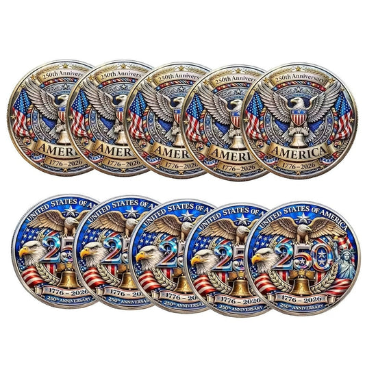 US 250th Anniversary Commemorative Coins 1776-2026 Set of 10 – America 250 Collectible Coins with Dual Historical Patterns, Patriotic Gift for History Fans & Collectors