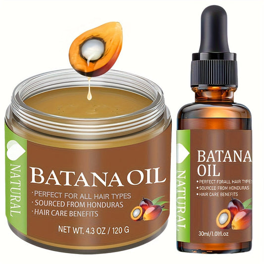 Batana Hair Oil 2-Piece Set — Natural Honduran Batana Oil 4.3oz + Batana Essential Oil 1.01oz, Deep Moisturizing Shine Boost, Repairs Dry Damaged Hair, Lightweight Scalp Nourishment for All Hair Types