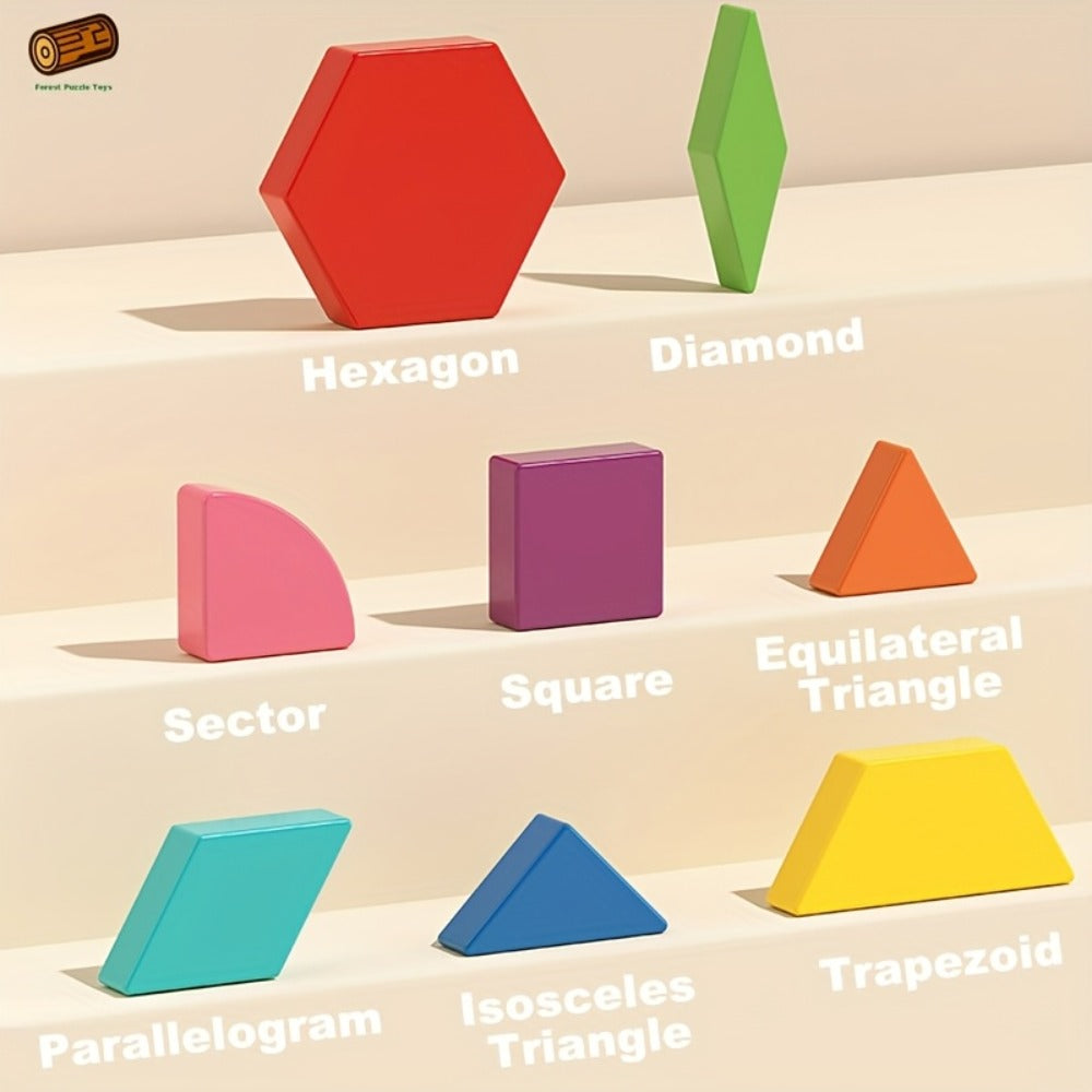 Magnetic Wooden Puzzle Board for Kids, 128/180/220/280 PCS Geometric Shape Recognition & Logical Thinking Toy