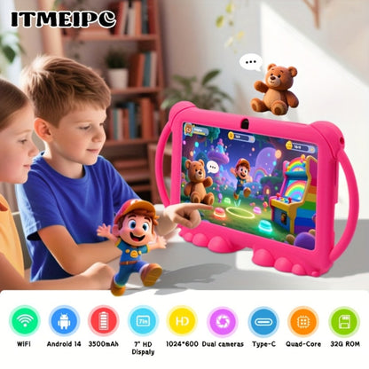 Kids Tablet 7 Inch with Android 14, 4GB RAM, 32GB Built-In Storage, WiFi 6 and Protective Case