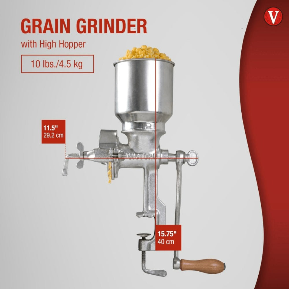 Manual Grain Grinder Mill - Cast Iron Hand Crank Grain Mill with High Hopper, Adjustable Coarse Fine Grinding, Table Clamp Mount, for Corn Wheat Barley Coffee Spices Nuts - Home Brewing & Kitchen Use