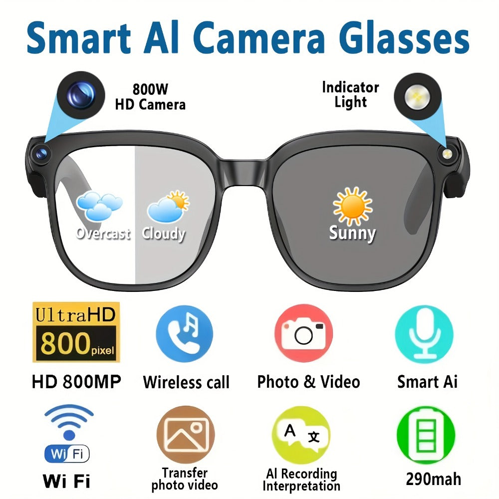 AI Camera Glasses 4K Recording & Real-Time Translation – 163 Languages, 8MP Wide-Angle FPV, 4GB Storage, Wireless Smart Glasses for Travel & Driving