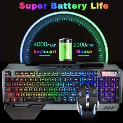 RGB Wireless Gaming Keyboard and Mouse Combo 2.4GHz Rechargeable Backlit Mechanical Feel Metal Panel for PC Laptop Desktop Black White Gamer Gift